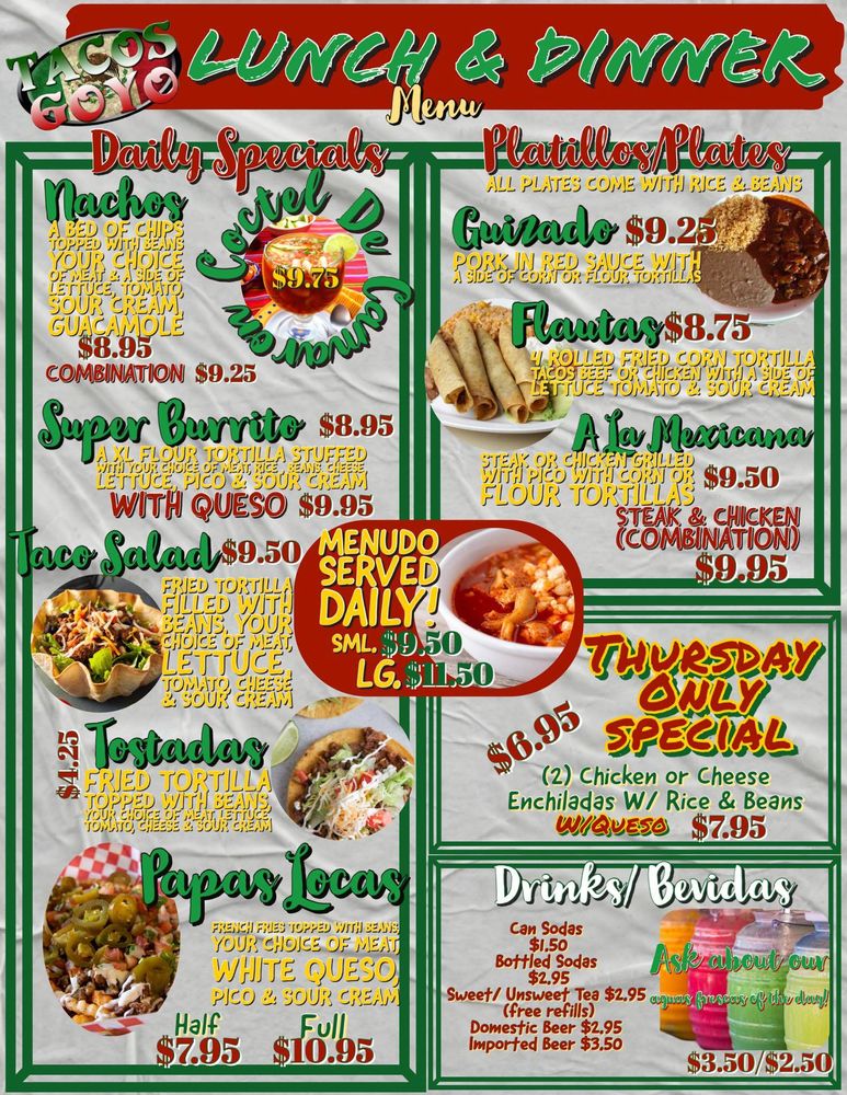 Check out our Daily Specials! - Tacos Goyo