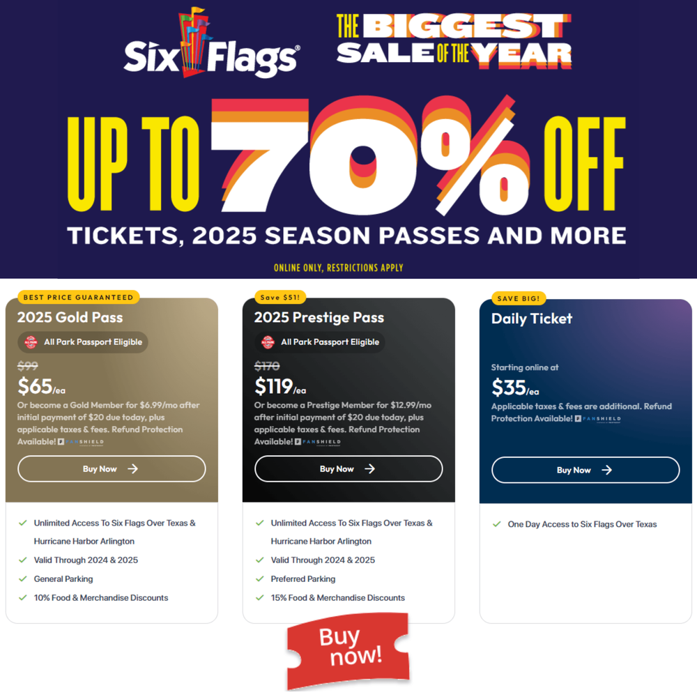 UP TO 70% OFF!!! Six Flags over Texas